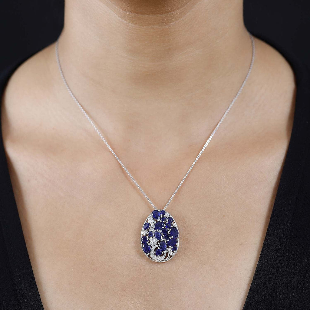 GP Celestial Collection - Masoala Sapphire & Natural Zircon Pendant with Chain (Size 20) in Platinum Overlay Sterling Silver, 6.14 Ct