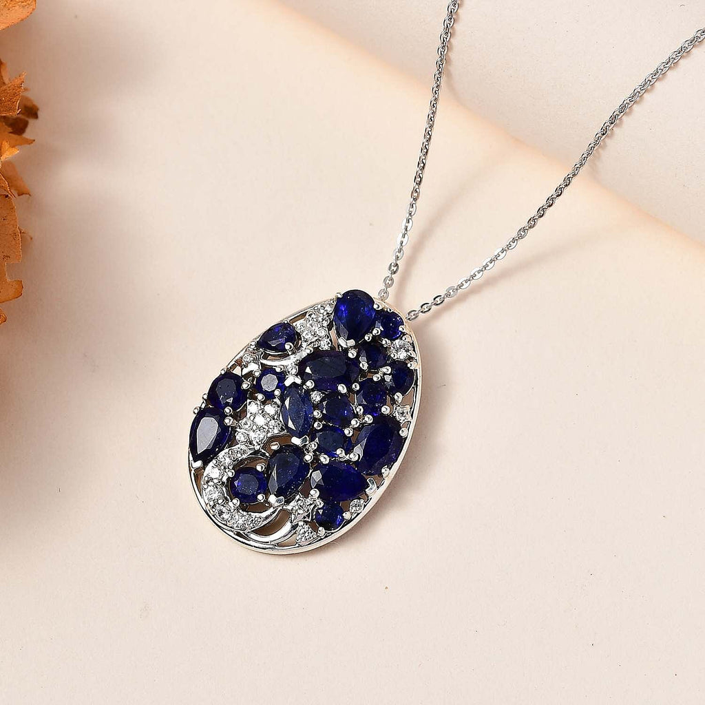 GP Celestial Collection - Masoala Sapphire & Natural Zircon Pendant with Chain (Size 20) in Platinum Overlay Sterling Silver, 6.14 Ct