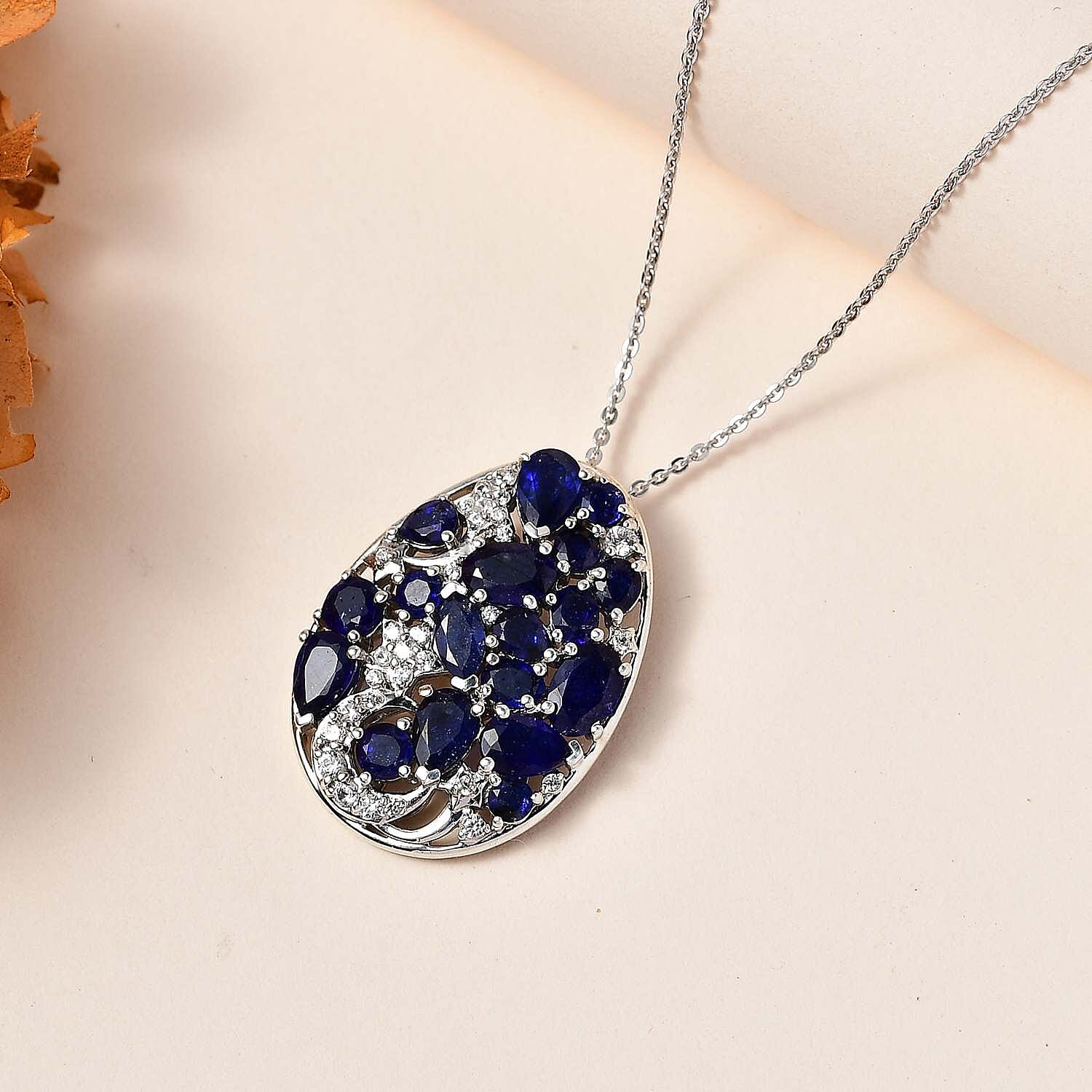 GP Celestial Collection - Masoala Sapphire &amp; Natural Zircon Pendant with Chain (Size 20) in Platinum Overlay Sterling Silver, 6.14 Ct 4251925 2