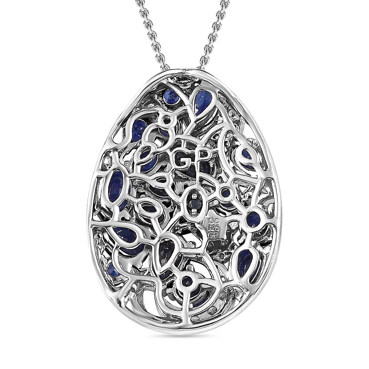GP Celestial Collection - Masoala Sapphire &amp; Natural Zircon Pendant with Chain (Size 20) in Platinum Overlay Sterling Silver, 6.14 Ct 4251925 4
