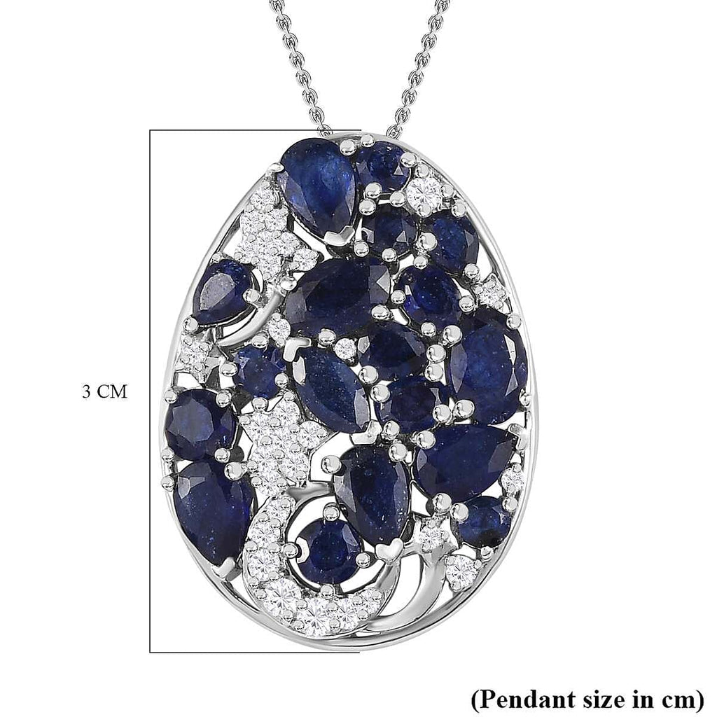GP Celestial Collection - Masoala Sapphire & Natural Zircon Pendant with Chain (Size 20) in Platinum Overlay Sterling Silver, 6.14 Ct