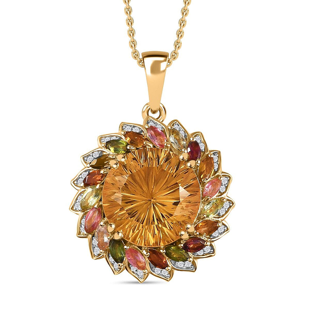 TJC EXCLUSIVE HANABI CUT  - Citrine & Multi Tourmaline Pendant with Chain (Size 20) in 18K Gold Vermeil Sterling Silver 11.20 Ct.