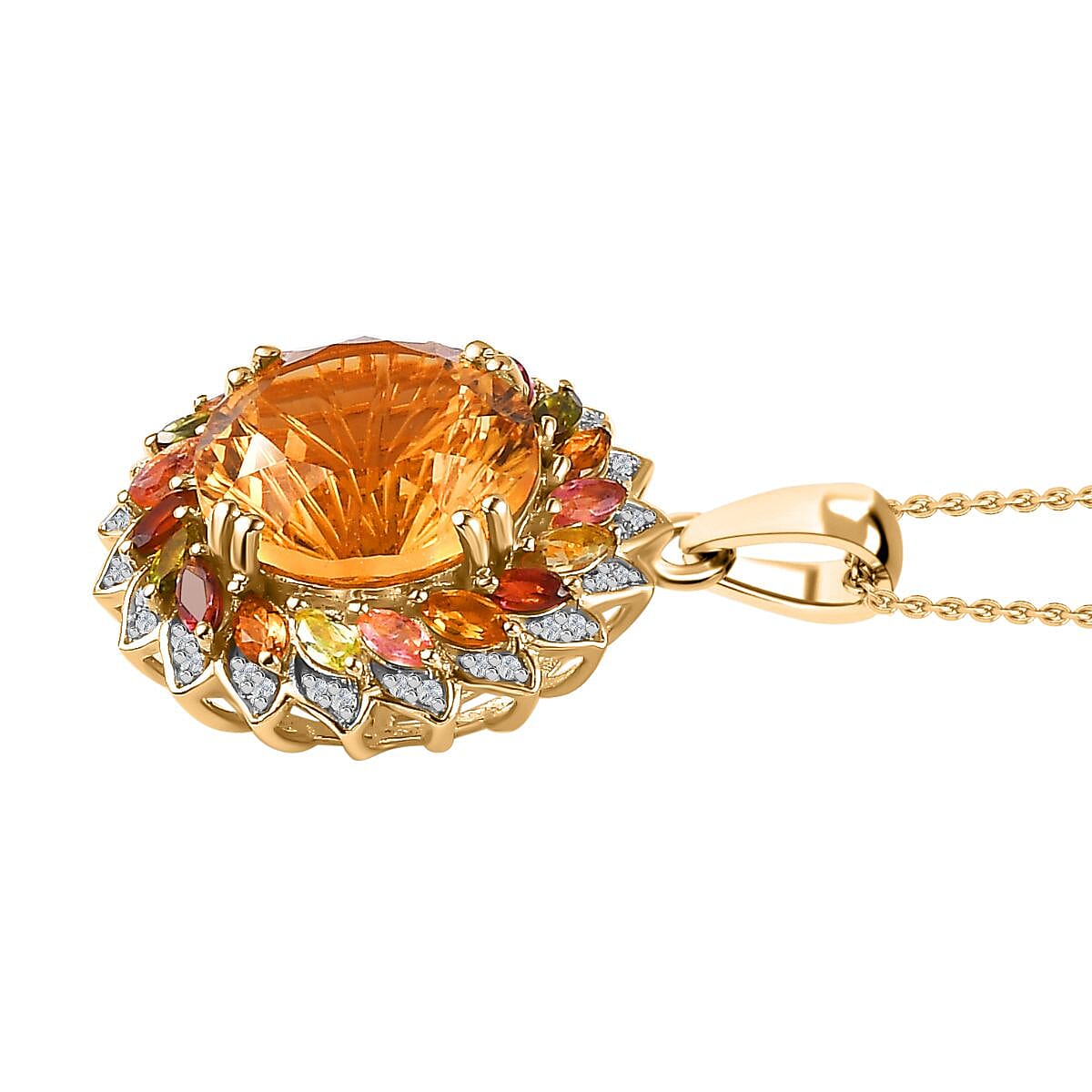 TJC EXCLUSIVE HANABI CUT  - Citrine &amp; Multi Tourmaline Pendant with Chain (Size 20) in 18K Gold Vermeil Sterling Silver 11.20 Ct. 4259820 3