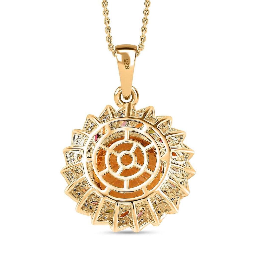 TJC EXCLUSIVE HANABI CUT  - Citrine & Multi Tourmaline Pendant with Chain (Size 20) in 18K Gold Vermeil Sterling Silver 11.20 Ct.