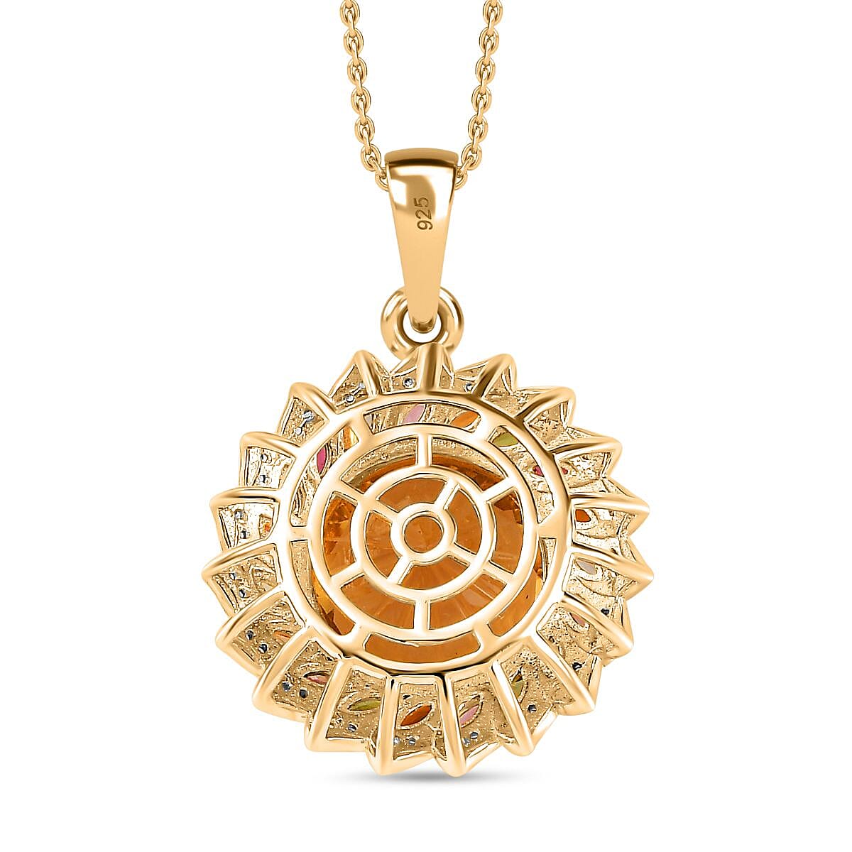 TJC EXCLUSIVE HANABI CUT  - Citrine &amp; Multi Tourmaline Pendant with Chain (Size 20) in 18K Gold Vermeil Sterling Silver 11.20 Ct. 4259820 4