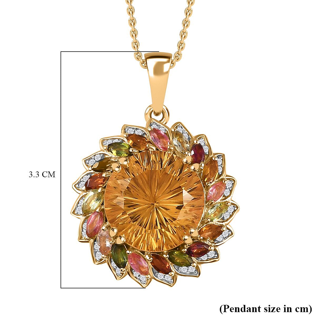 TJC EXCLUSIVE HANABI CUT  - Citrine &amp; Multi Tourmaline Pendant with Chain (Size 20) in 18K Gold Vermeil Sterling Silver 11.20 Ct. 4259820 5
