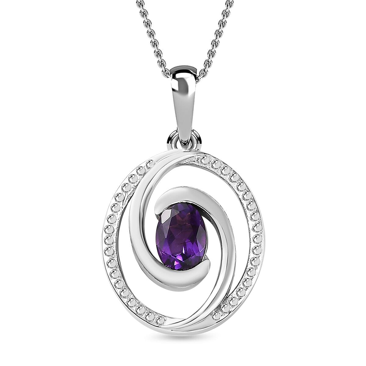 Moroccan Amethyst Solitaire Pendant with Chain (Size 20) in Platinum Overlay Sterling Silver, Silver Wt 5.44 GM 4260966 0