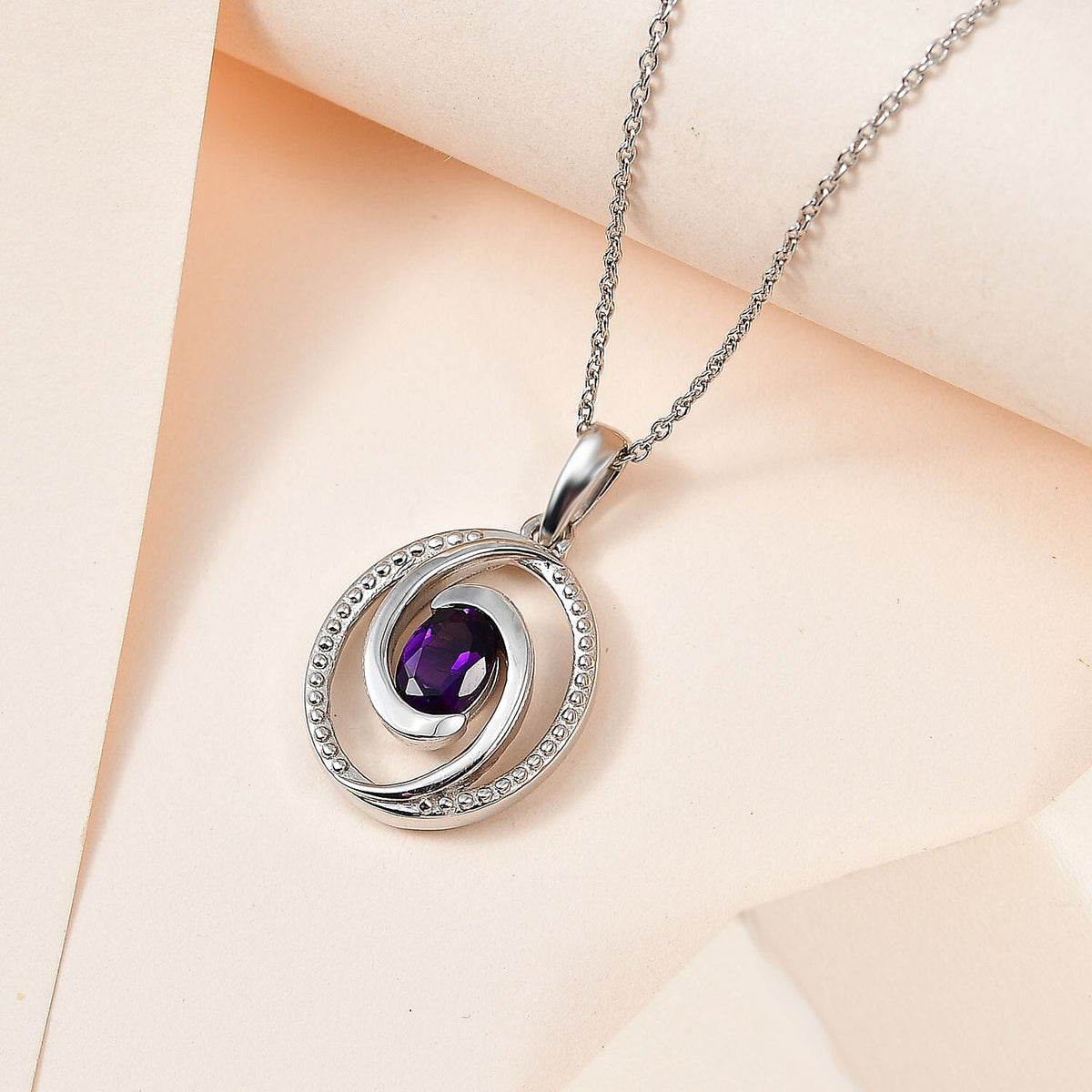 Moroccan Amethyst Solitaire Pendant with Chain (Size 20) in Platinum Overlay Sterling Silver, Silver Wt 5.44 GM 4260966 2