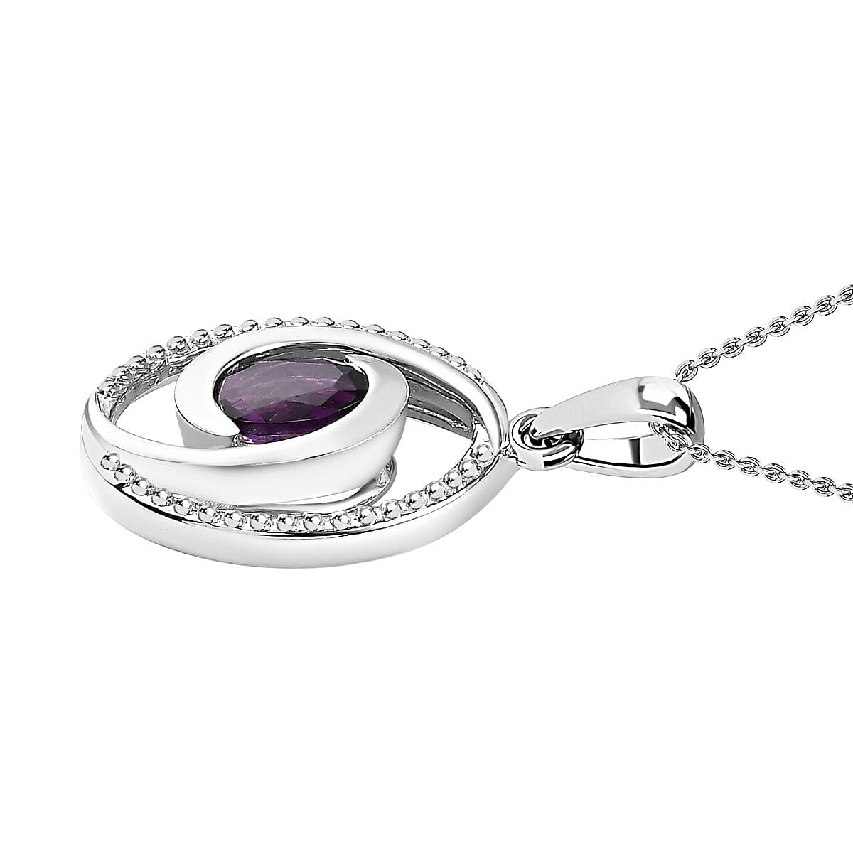 Moroccan Amethyst Solitaire Pendant with Chain (Size 20) in Platinum Overlay Sterling Silver, Silver Wt 5.44 GM 4260966 3