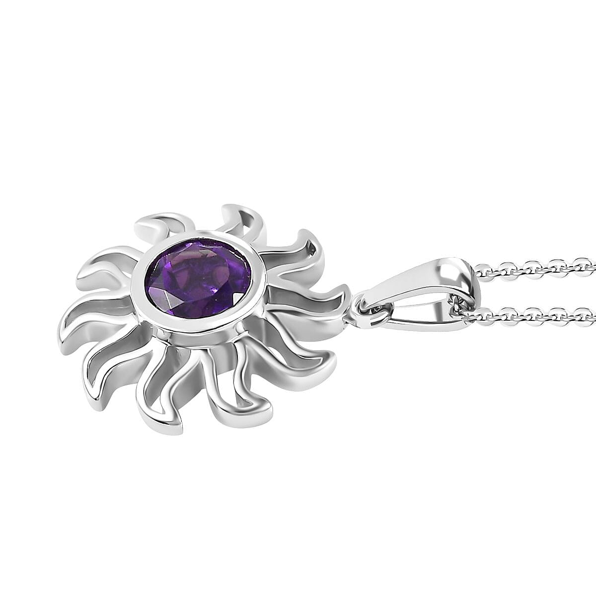 Moroccan Amethyst Solitaire Sun Pendant with Chain (Size 20) in Platinum Overlay Sterling Silver 1.25 Ct. 4260979 3