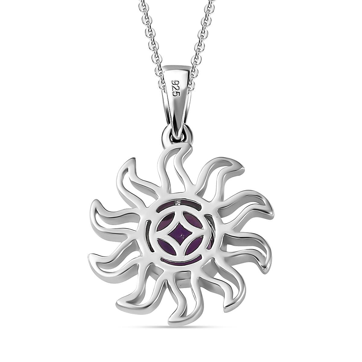 Moroccan Amethyst Solitaire Sun Pendant with Chain (Size 20) in Platinum Overlay Sterling Silver 1.25 Ct. 4260979 4