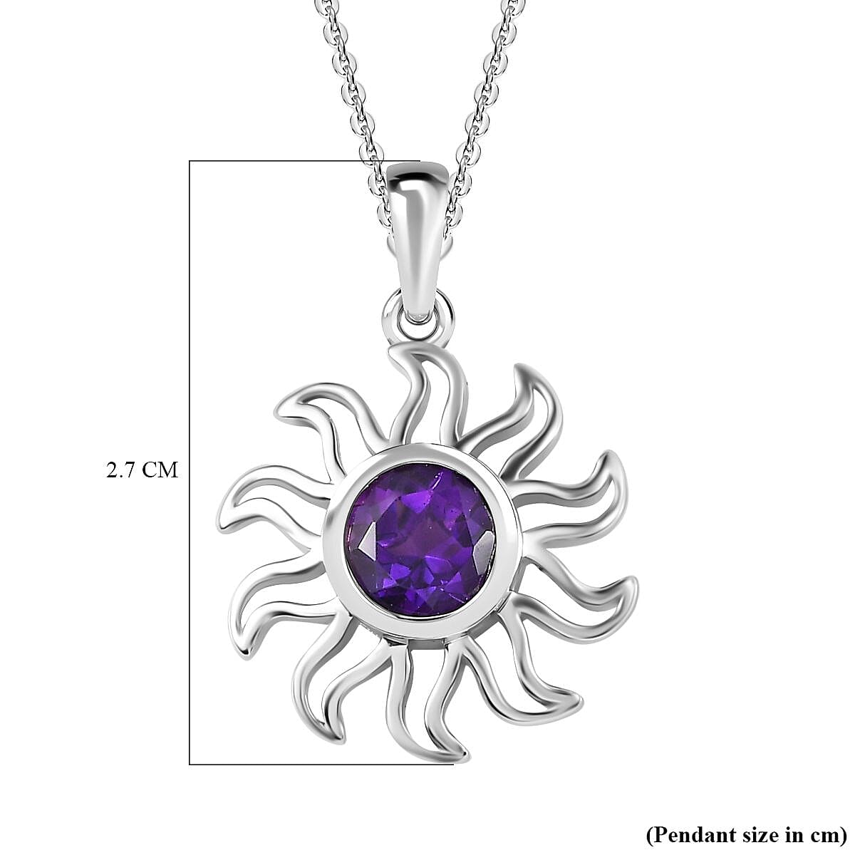 Moroccan Amethyst Solitaire Sun Pendant with Chain (Size 20) in Platinum Overlay Sterling Silver 1.25 Ct. 4260979 5
