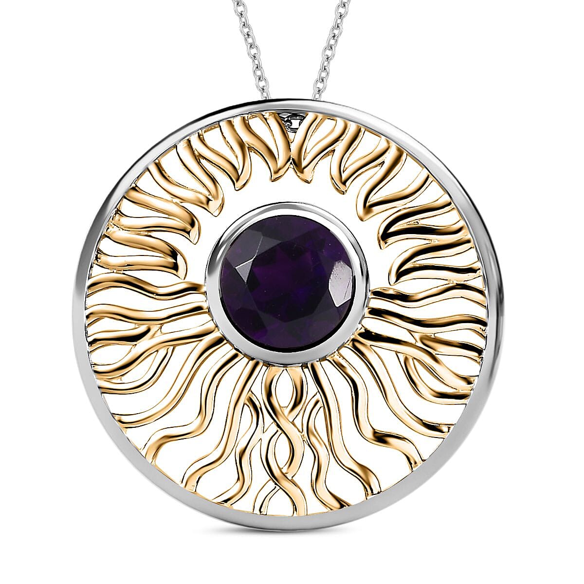 Moroccan Amethyst Solitaire Pendant with Chain (Size 20) in 18K Yellow Gold Vermeil &amp; Platinum Plated Sterling Silver 1.90 Ct, 4262040 0