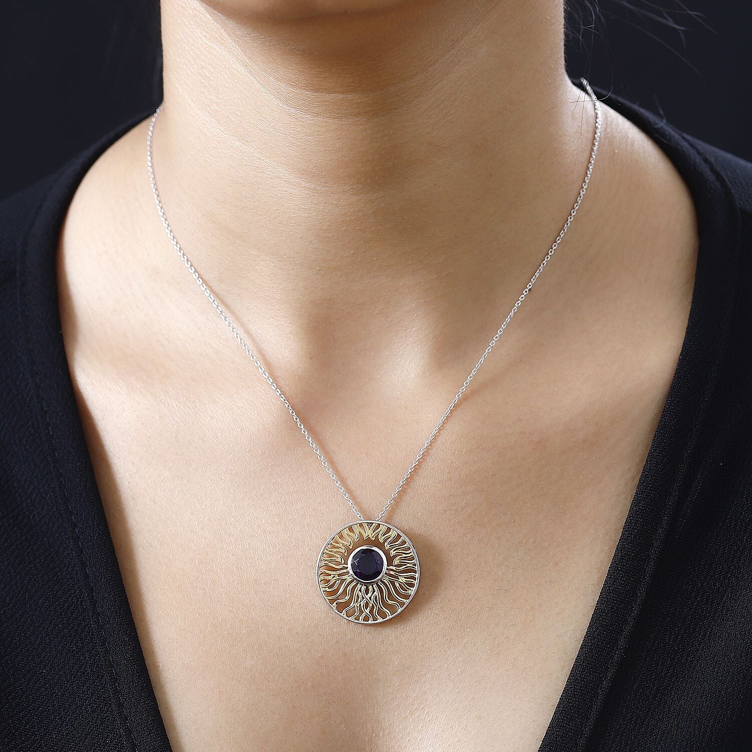 Moroccan Amethyst Solitaire Pendant with Chain (Size 20) in 18K Yellow Gold Vermeil &amp; Platinum Plated Sterling Silver 1.90 Ct, 4262040 1