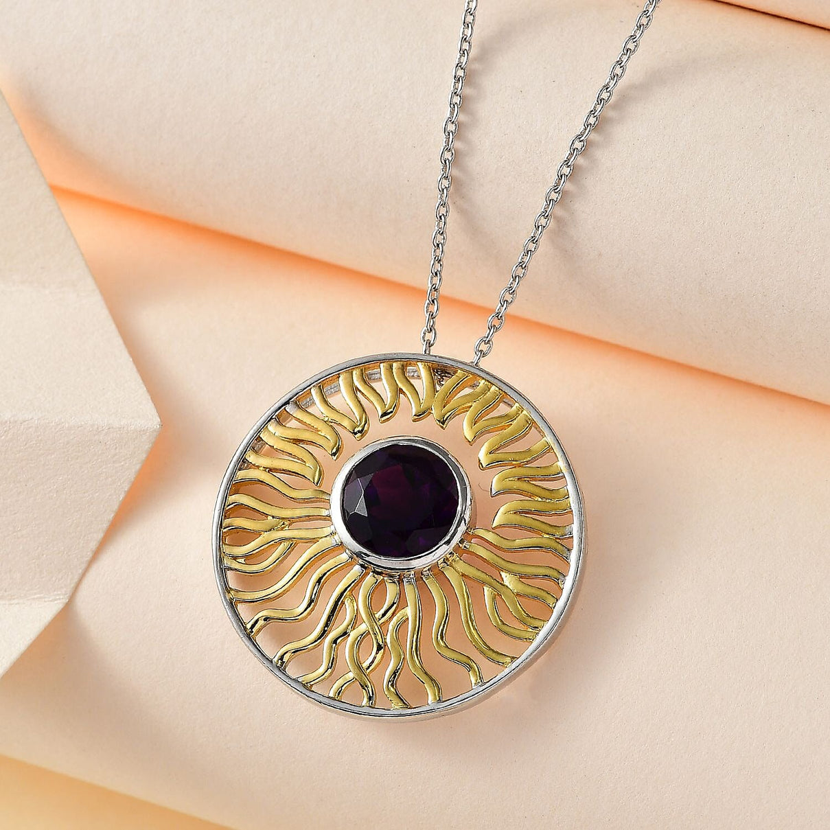 Moroccan Amethyst Solitaire Pendant with Chain (Size 20) in 18K Yellow Gold Vermeil &amp; Platinum Plated Sterling Silver 1.90 Ct, 4262040 2
