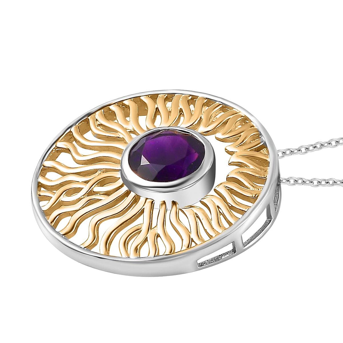 Moroccan Amethyst Solitaire Pendant with Chain (Size 20) in 18K Yellow Gold Vermeil &amp; Platinum Plated Sterling Silver 1.90 Ct, 4262040 3