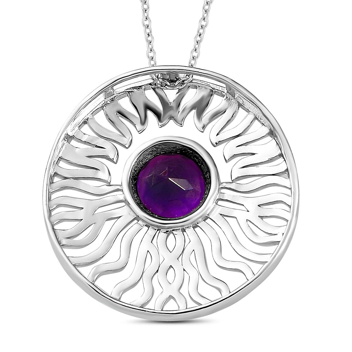 Moroccan Amethyst Solitaire Pendant with Chain (Size 20) in 18K Yellow Gold Vermeil &amp; Platinum Plated Sterling Silver 1.90 Ct, 4262040 4