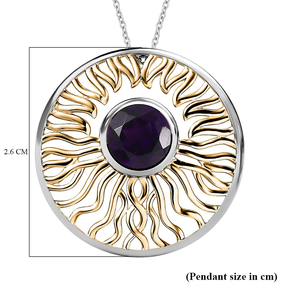 Moroccan Amethyst Solitaire Pendant with Chain (Size 20) in 18K Yellow Gold Vermeil &amp; Platinum Plated Sterling Silver 1.90 Ct, 4262040 5