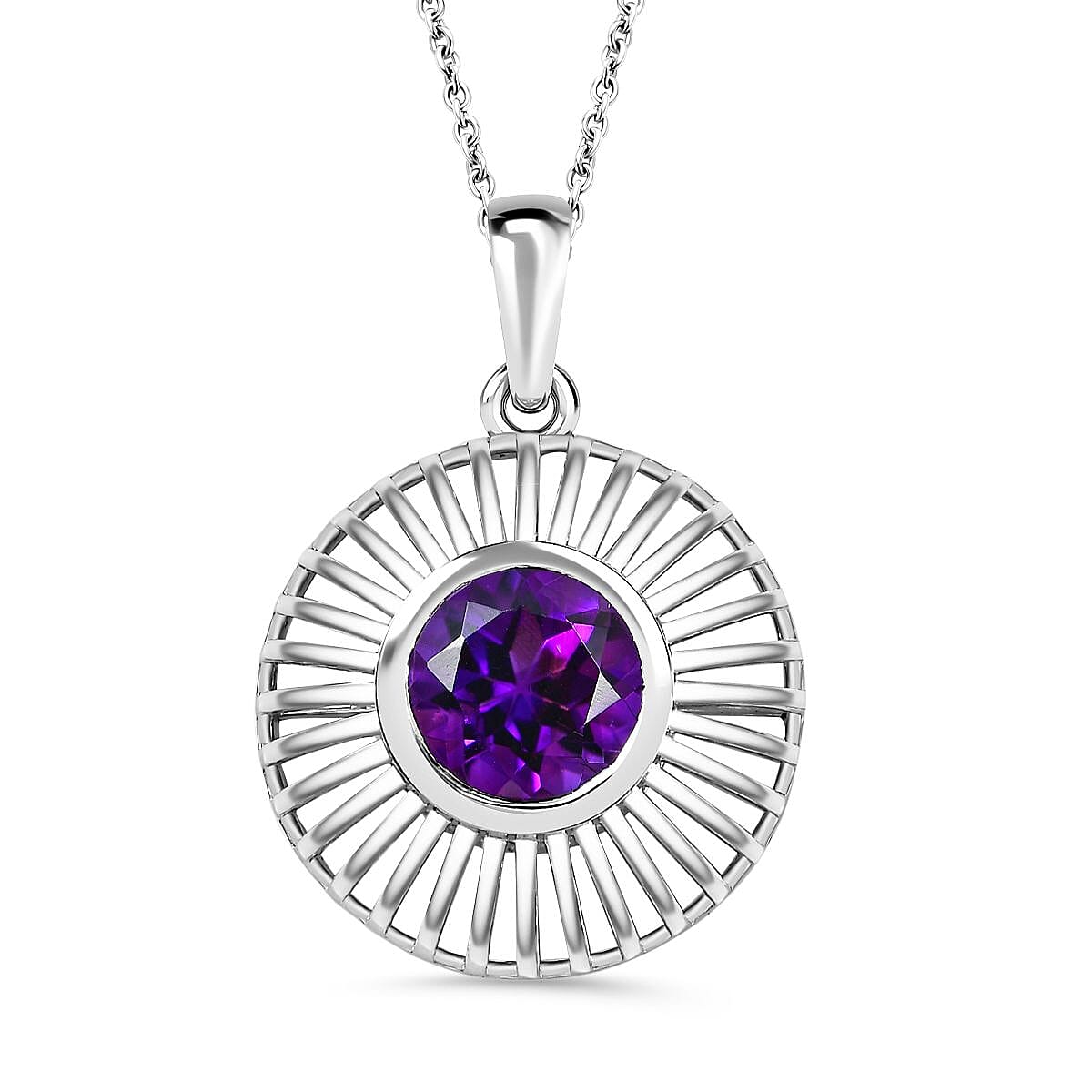 Moroccan Amethyst Solitaire Pendant with Chain (Size 20) in Platinum Overlay Sterling Silver 1.90 Ct. 4262706 0