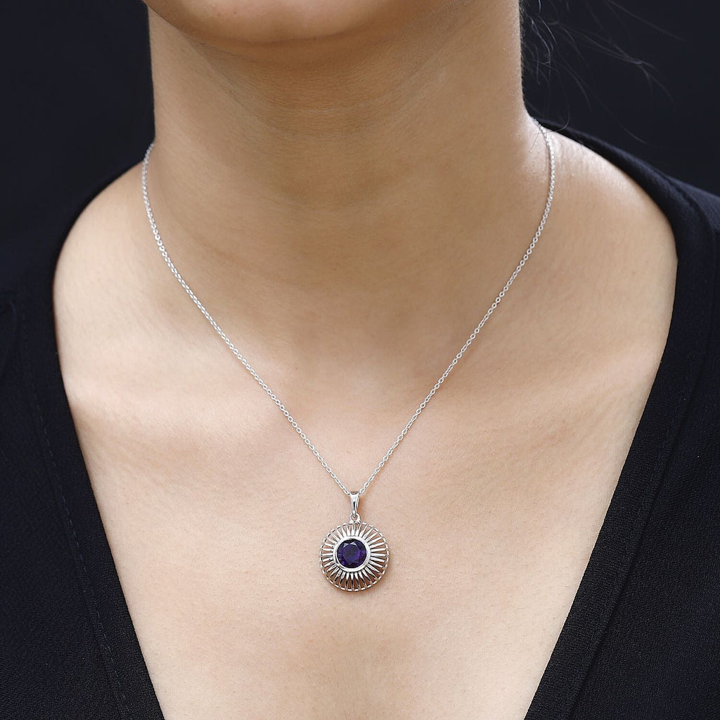 Moroccan Amethyst Solitaire Pendant with Chain (Size 20) in Platinum Overlay Sterling Silver 1.90 Ct.