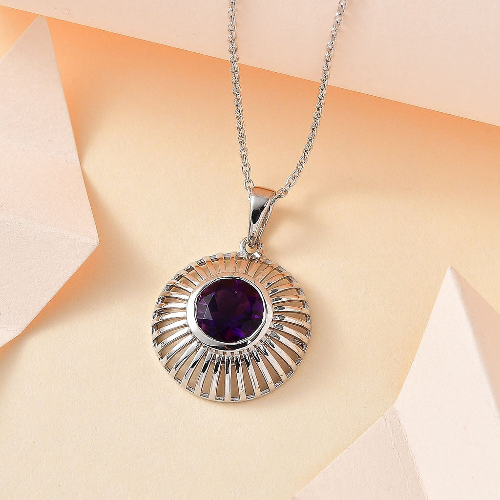 Moroccan Amethyst Solitaire Pendant with Chain (Size 20) in Platinum Overlay Sterling Silver 1.90 Ct.