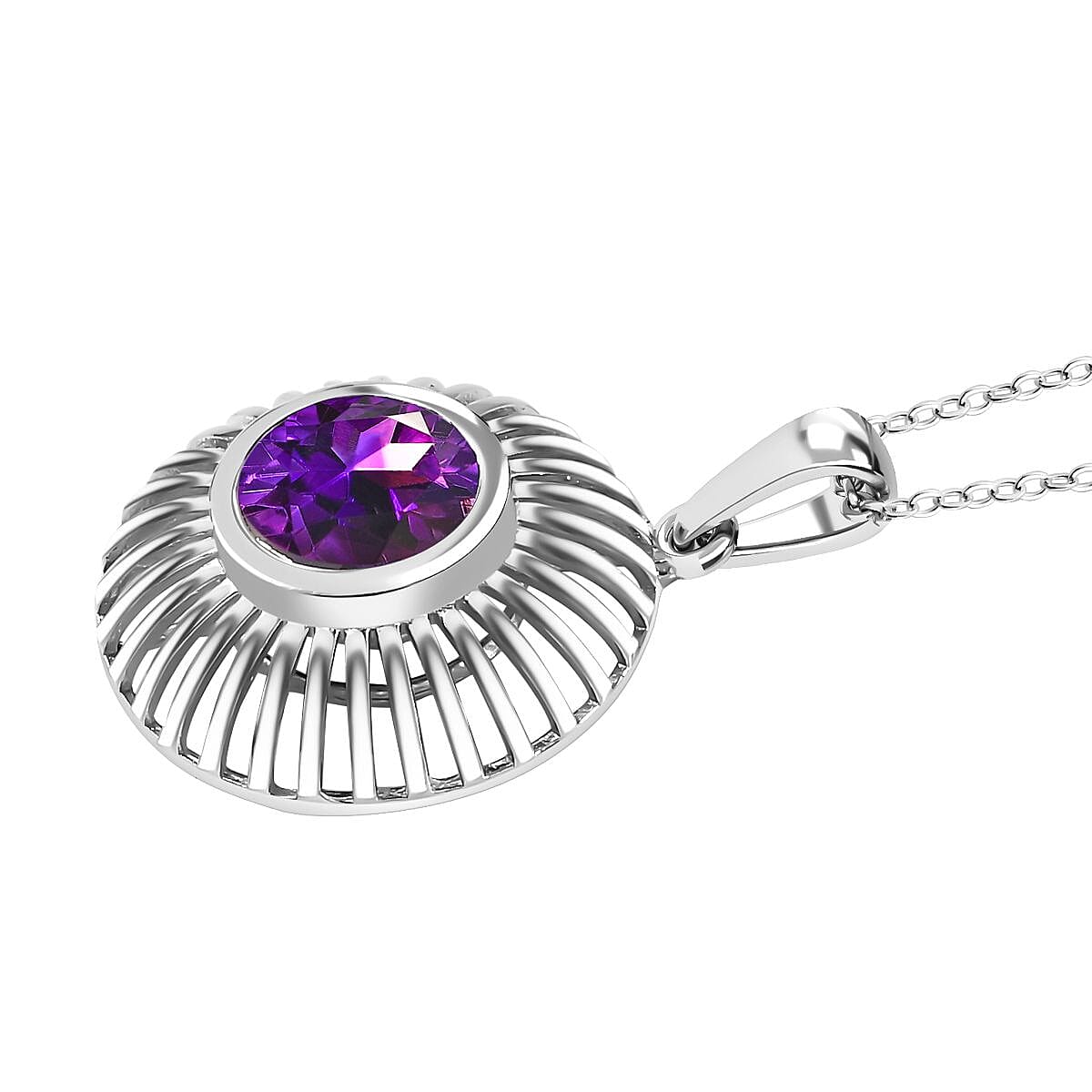 Moroccan Amethyst Solitaire Pendant with Chain (Size 20) in Platinum Overlay Sterling Silver 1.90 Ct. 4262706 3