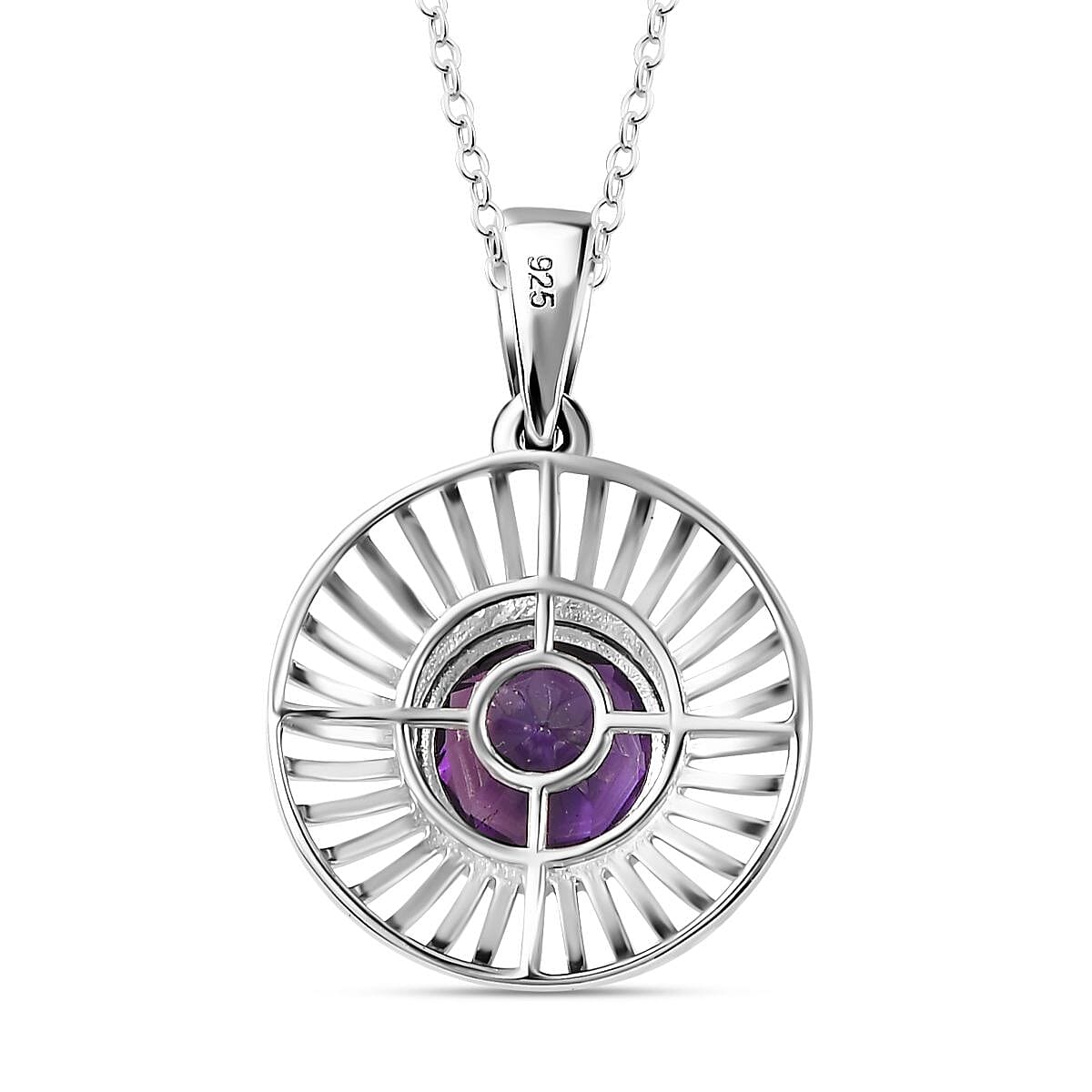 Moroccan Amethyst Solitaire Pendant with Chain (Size 20) in Platinum Overlay Sterling Silver 1.90 Ct. 4262706 4