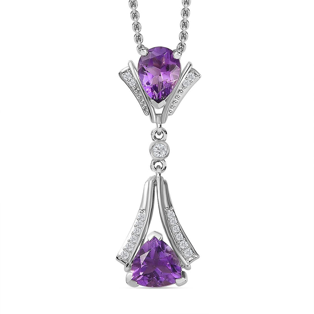 Moroccan Amethyst & Natural Zircon Pendant with Chain (Size 20) in Platinum Overlay Sterling Silver 1.80 Ct,