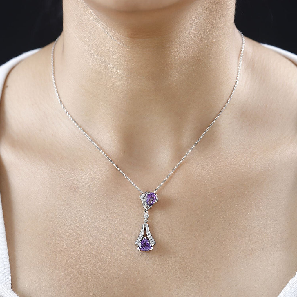 Moroccan Amethyst & Natural Zircon Pendant with Chain (Size 20) in Platinum Overlay Sterling Silver 1.80 Ct,