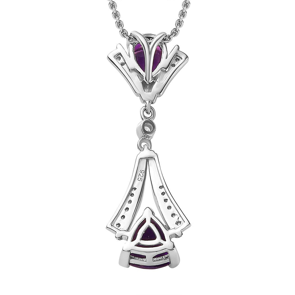 Moroccan Amethyst & Natural Zircon Pendant with Chain (Size 20) in Platinum Overlay Sterling Silver 1.80 Ct,
