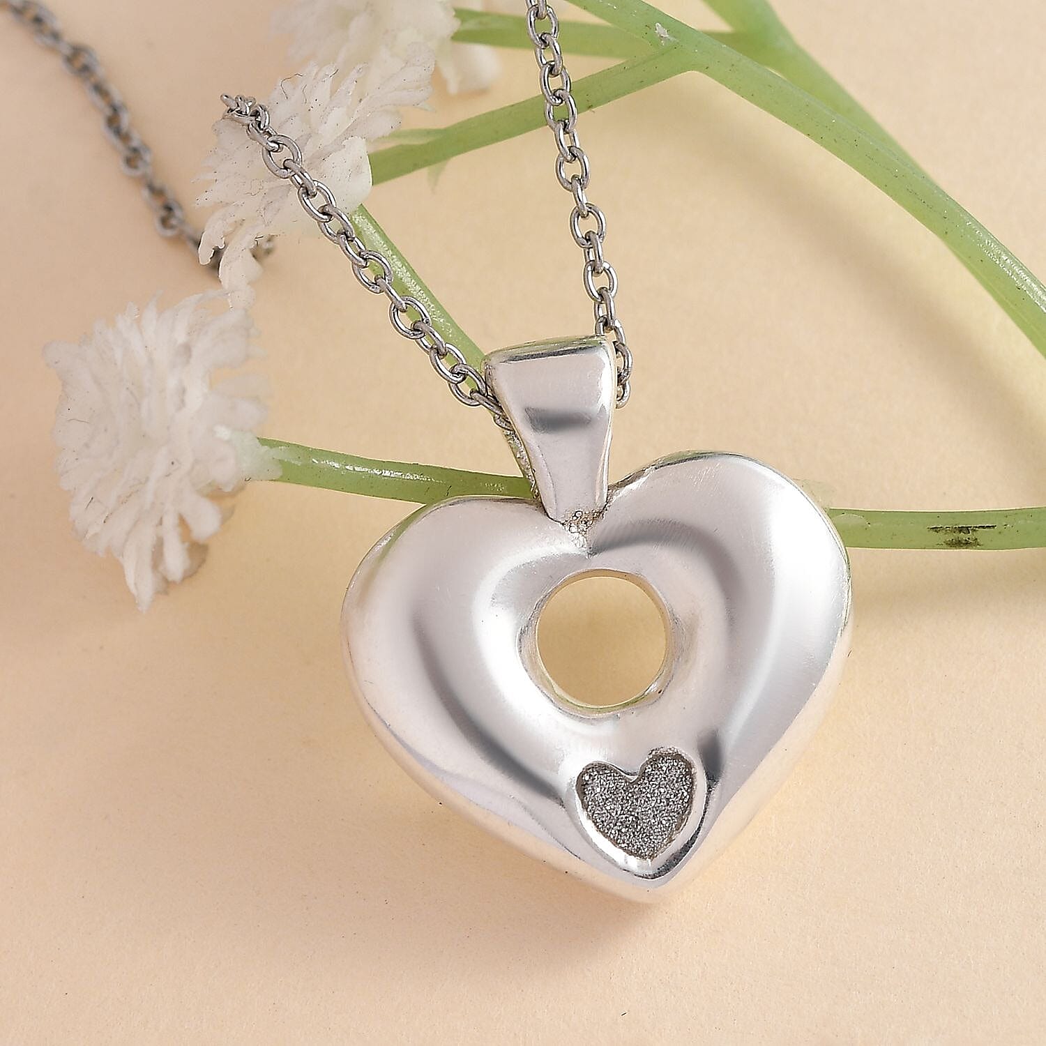 One time Closeout Stardust Heart Pendant in Sterling Silver with Stainless Steel Chain (Size 20) - Silver 4264325 3
