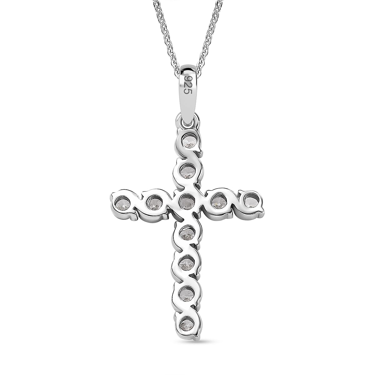 J Francis - SWAROVSKI ZIRCONIA Cross Pendant with Chain (Size 20) in Rhodium Plated Sterling Silver 1.65 ct. 4300402 4