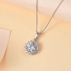 J Francis - Swarovski Zirconia Sunburst Halo Pendant with Chain (Size 20) in Rhodium Overlay Sterling Silver 4.02 Ct.