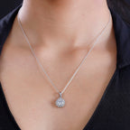 J Francis - Swarovski Zirconia Sunburst Halo Pendant with Chain (Size 20) in Rhodium Overlay Sterling Silver 4.02 Ct.