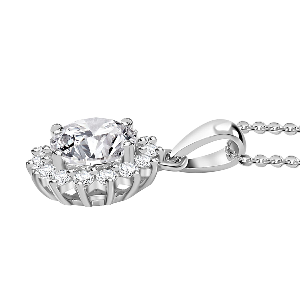 J Francis - SWAROVSKI ZIRCONIA Sunburst Halo Pendant with Chain (Size 20) in Rhodium Plated Sterling Silver 4.02 ct. 4300982 4