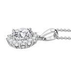 J Francis - Swarovski Zirconia Sunburst Halo Pendant with Chain (Size 20) in Rhodium Overlay Sterling Silver 4.02 Ct.