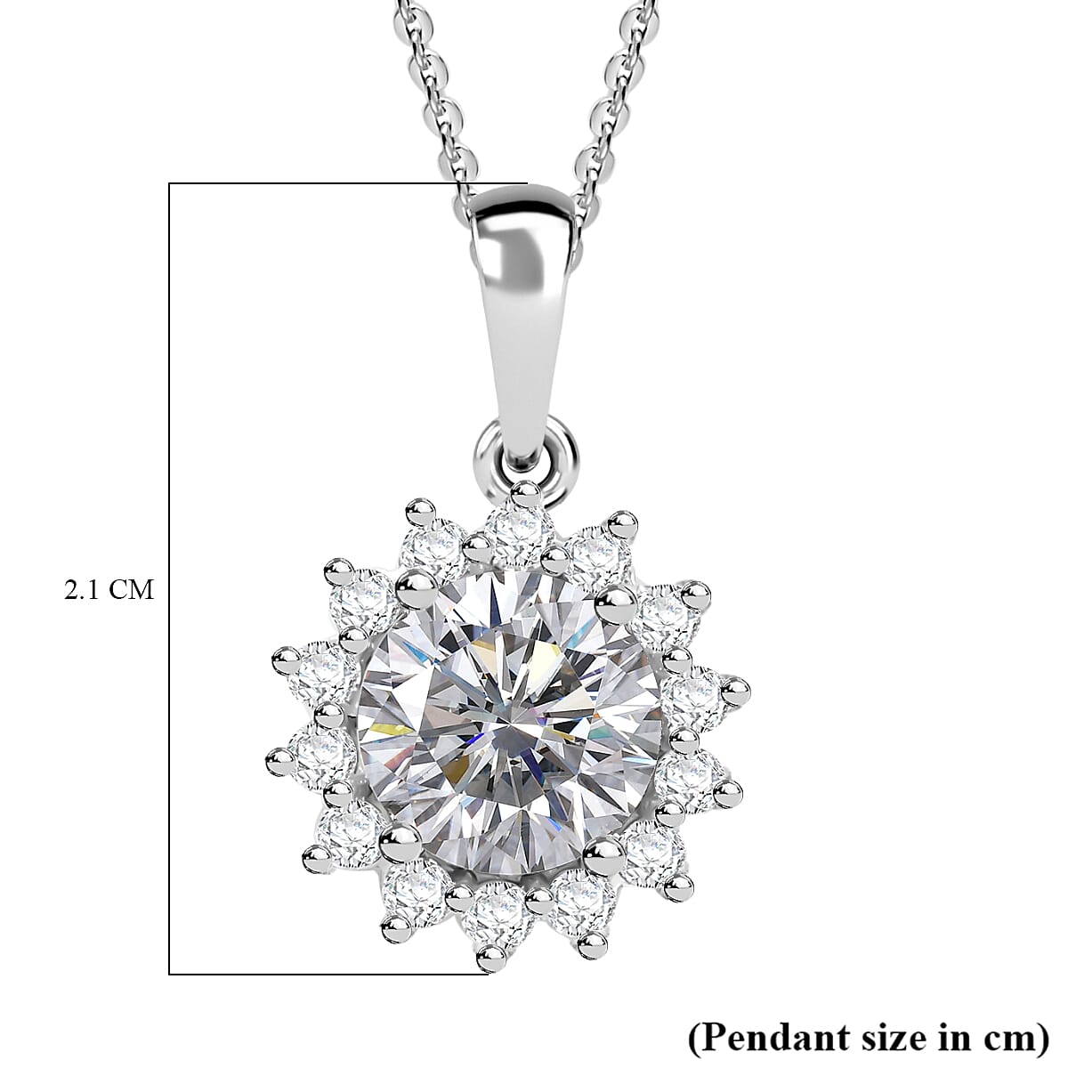 J Francis - SWAROVSKI ZIRCONIA Sunburst Halo Pendant with Chain (Size 20) in Rhodium Plated Sterling Silver 4.02 ct. 4300982 6