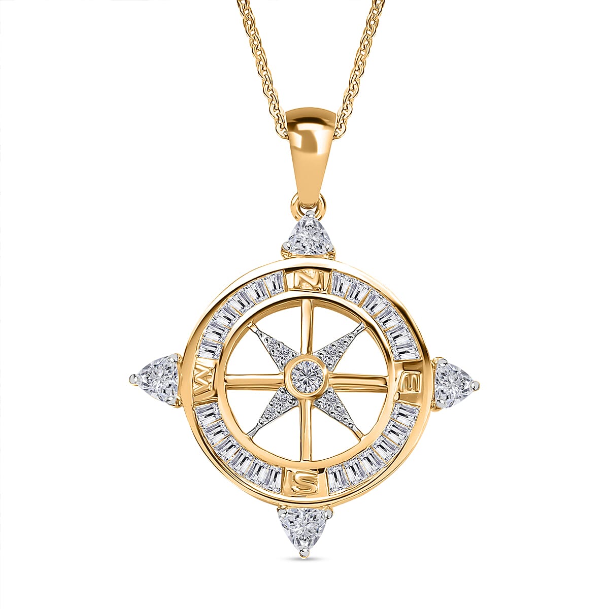 White Zircon Pendant with Chain (Size 20) in 18K Vermeil Yellow Gold Plated Sterling Silver 1.60 Ct. 4362638 0
