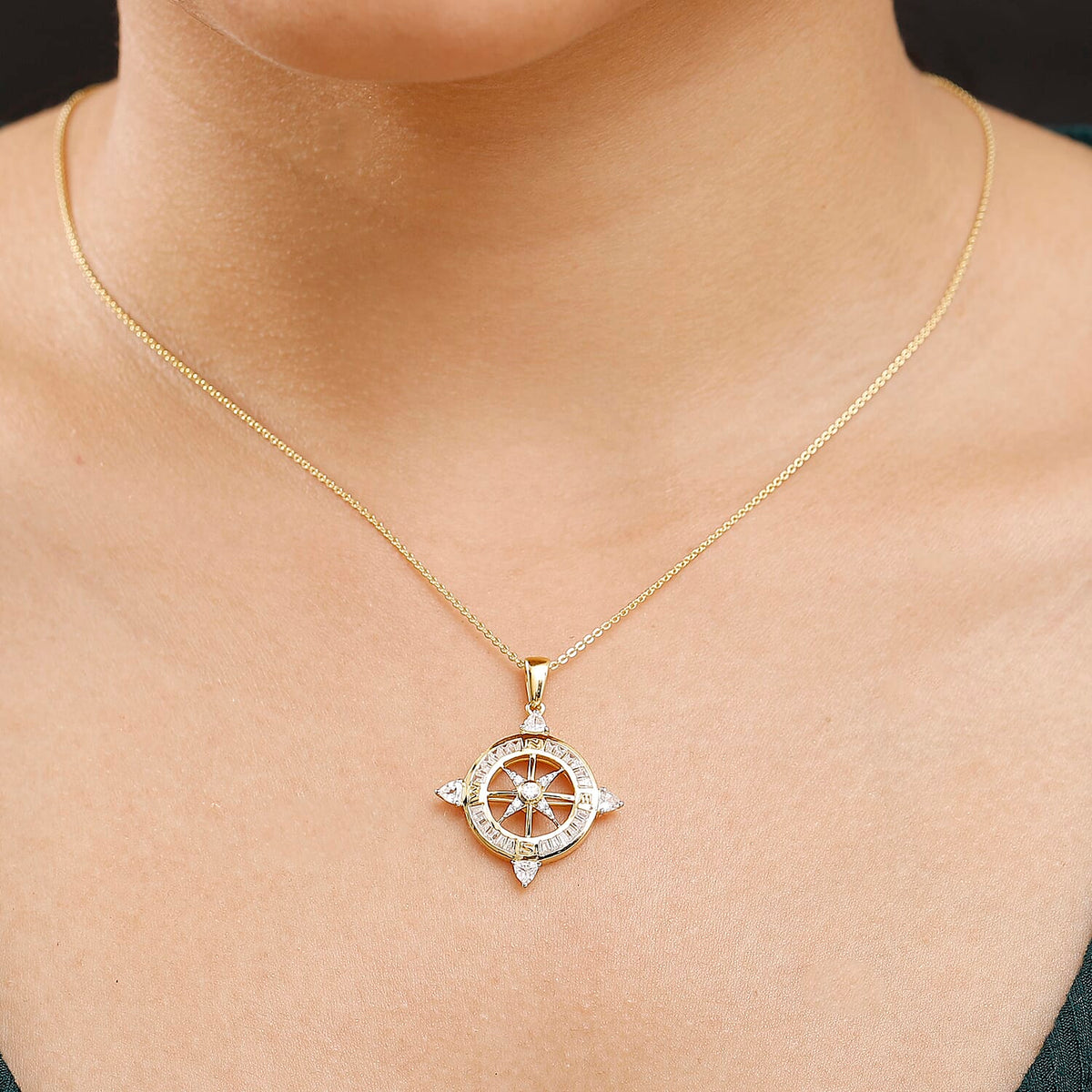 White Zircon Pendant with Chain (Size 20) in 18K Vermeil Yellow Gold Plated Sterling Silver 1.60 Ct. 4362638 1
