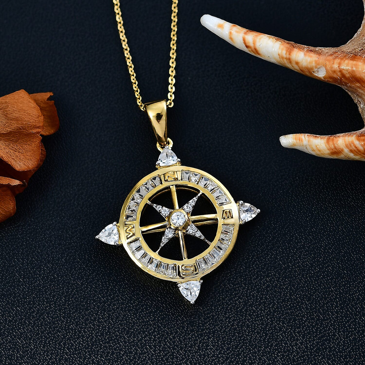 White Zircon Pendant with Chain (Size 20) in 18K Vermeil Yellow Gold Plated Sterling Silver 1.60 Ct. 4362638 2