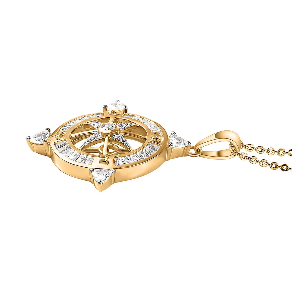 White Zircon Pendant with Chain (Size 20) in 18K Vermeil Yellow Gold Plated Sterling Silver 1.60 Ct.