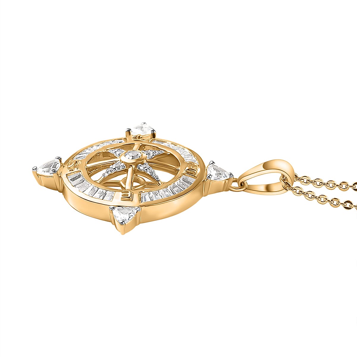 White Zircon Pendant with Chain (Size 20) in 18K Vermeil Yellow Gold Plated Sterling Silver 1.60 Ct. 4362638 3
