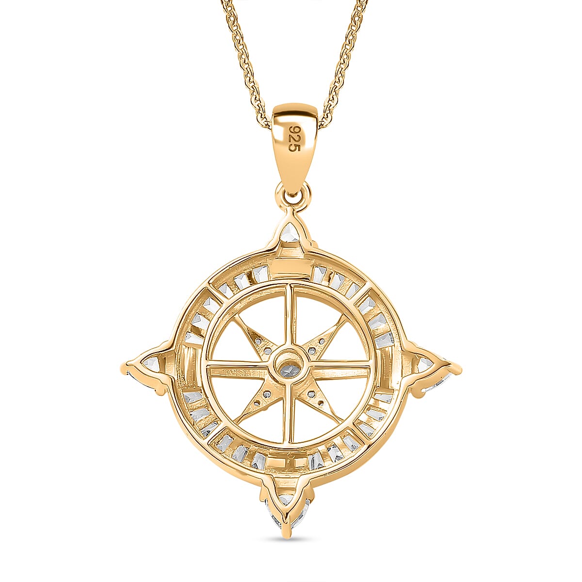 White Zircon Pendant with Chain (Size 20) in 18K Vermeil Yellow Gold Plated Sterling Silver 1.60 Ct. 4362638 4