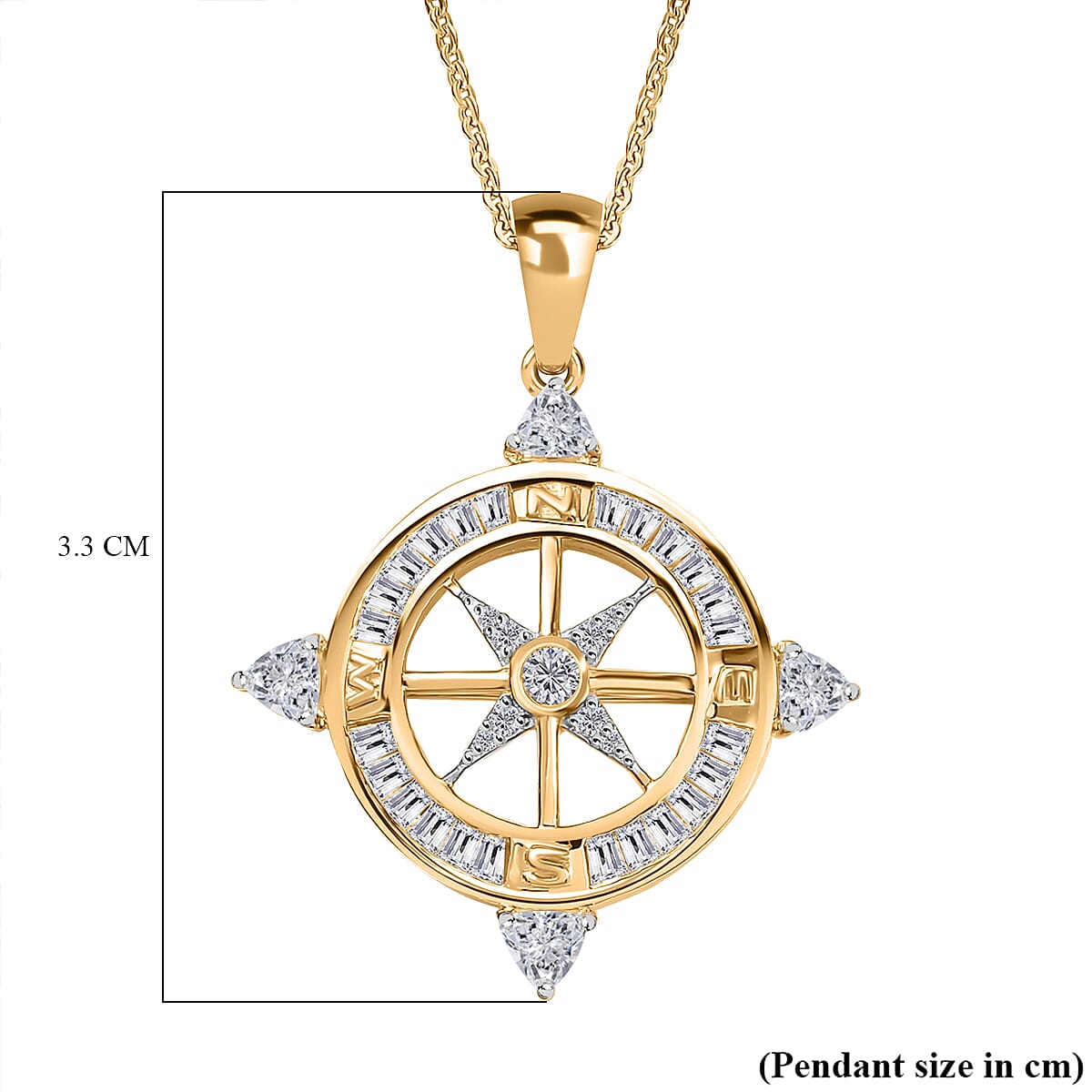 White Zircon Pendant with Chain (Size 20) in 18K Vermeil Yellow Gold Plated Sterling Silver 1.60 Ct. 4362638 6