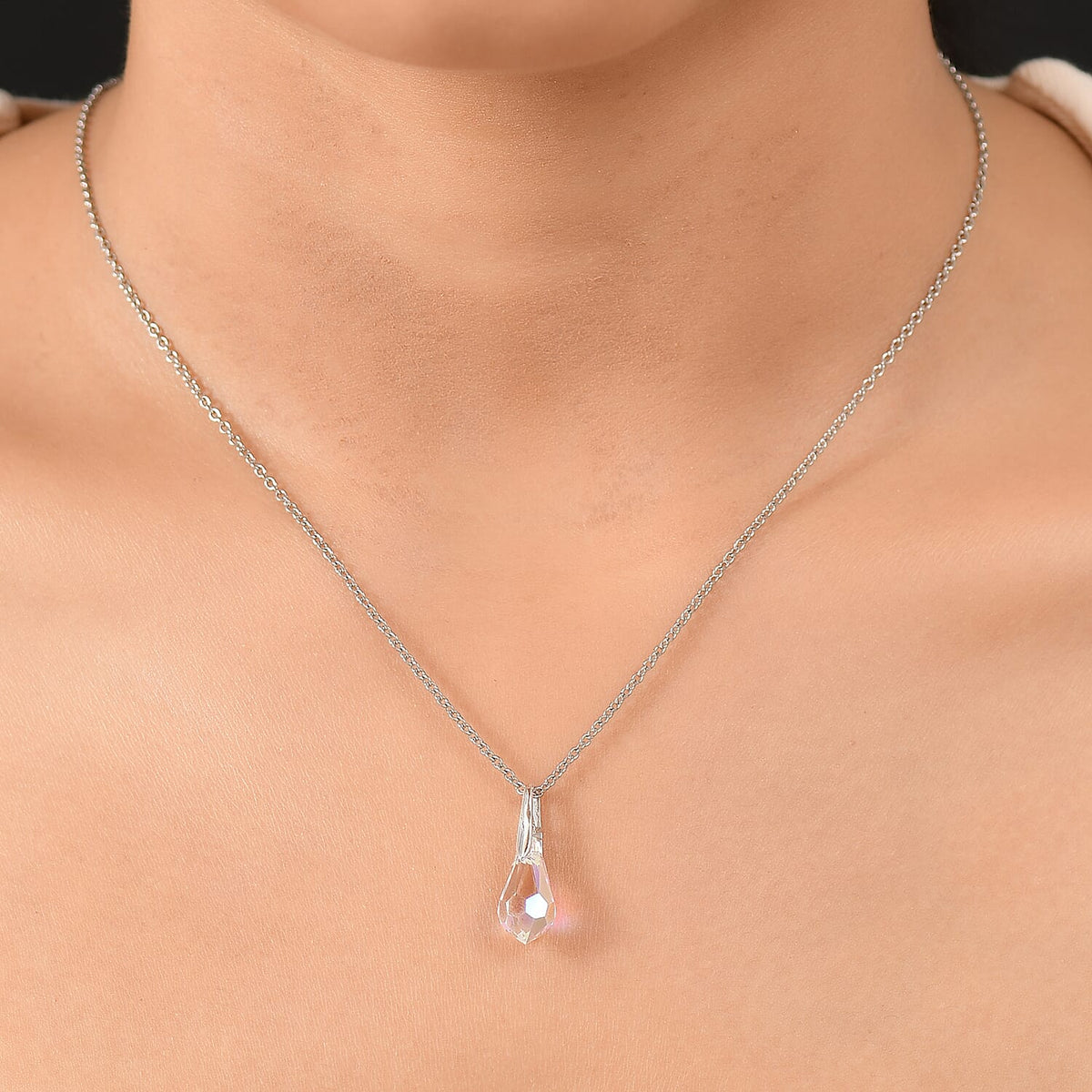 Shimmer Swarovski Crystal Pendant with Chain (Size 20) in Platinum Overlay Sterling Silver 4.38 Ct. 4405999 2