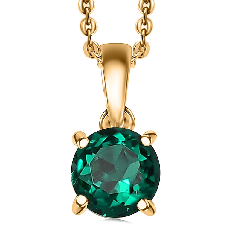Lab Grown Emerald Pendant with Chain (Size 20) in 18K Vermeil Yellow Gold Plated Sterling Silver