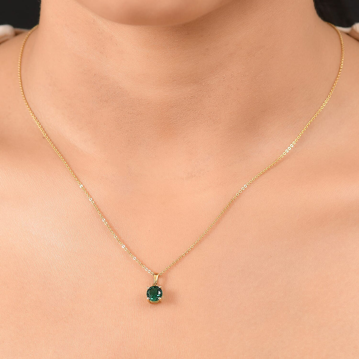 Luxuriant Lab Grown Emerald Solitaire Pendant with Chain in 18K Vermeil Yellow Gold Plated Sterling Silver V32639324 2