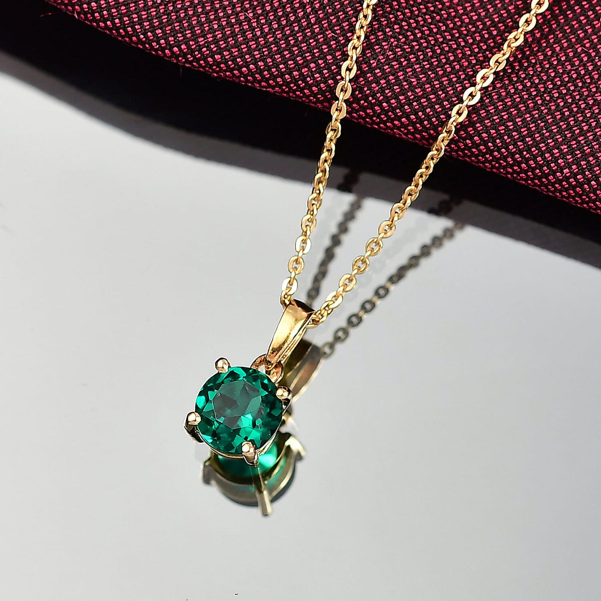 Luxuriant Lab Grown Emerald Solitaire Pendant with Chain in 18K Vermeil Yellow Gold Plated Sterling Silver V32639324 3