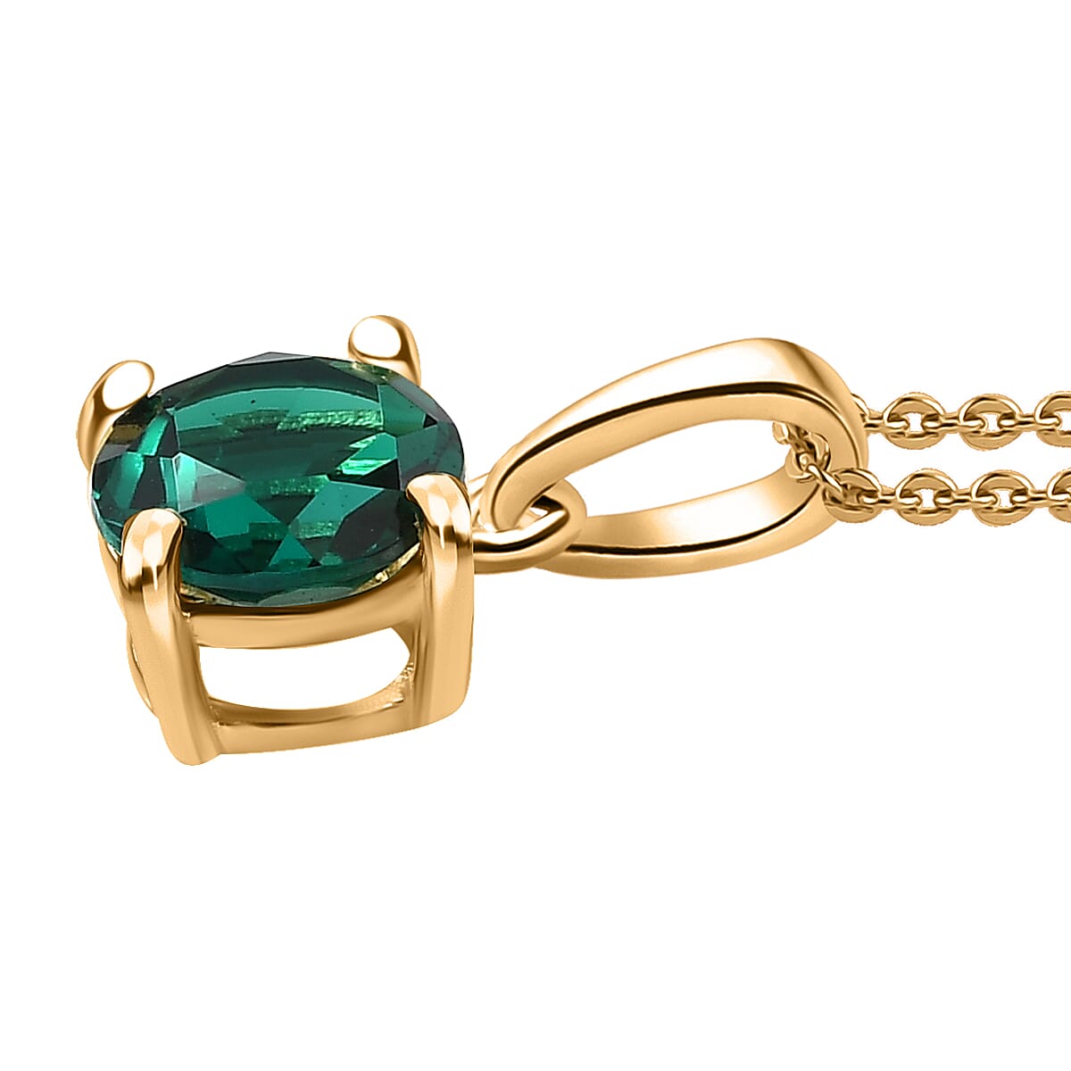 Luxuriant Lab Grown Emerald Solitaire Pendant with Chain in 18K Vermeil Yellow Gold Plated Sterling Silver V32639324 4