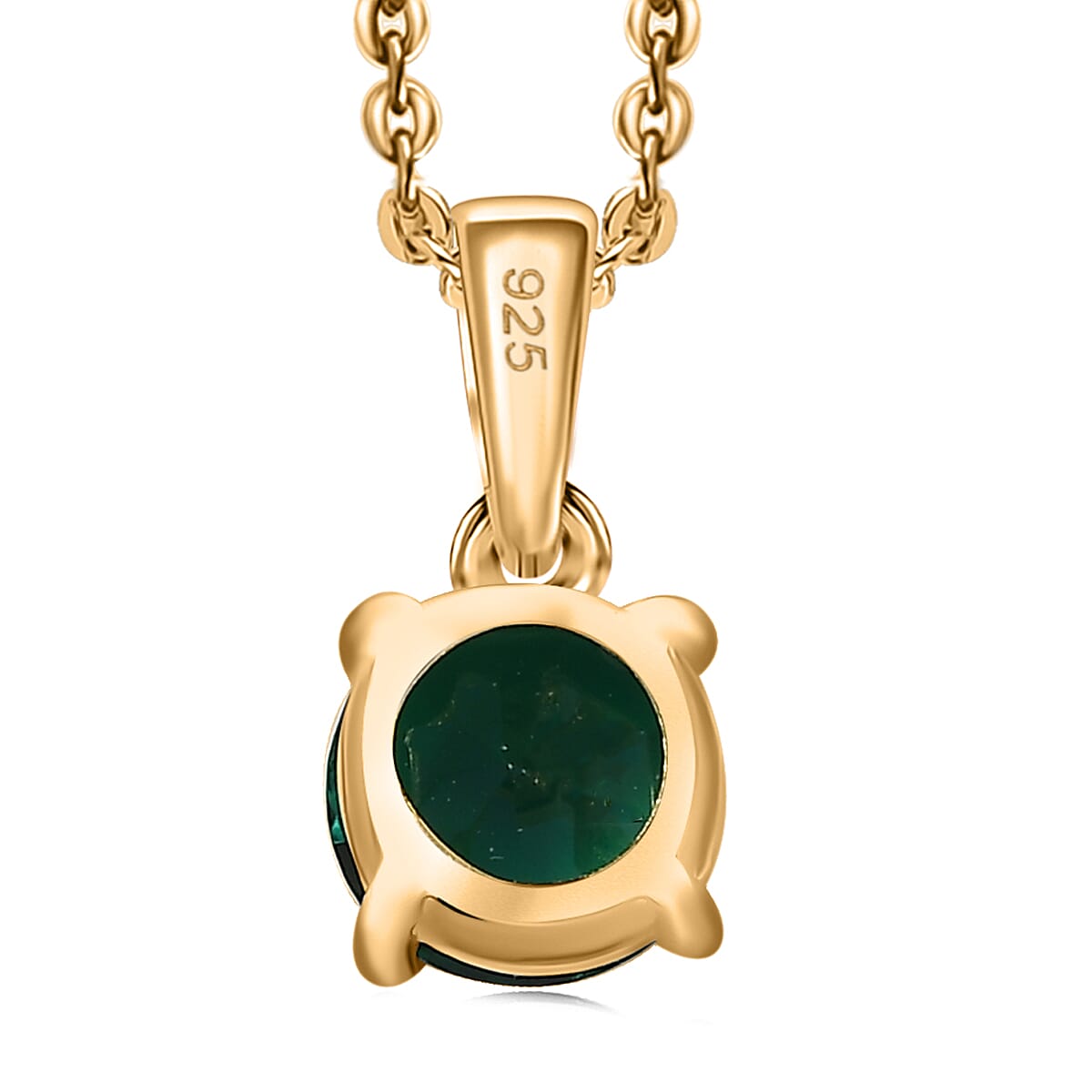 Luxuriant Lab Grown Emerald Solitaire Pendant with Chain in 18K Vermeil Yellow Gold Plated Sterling Silver V32639324 5
